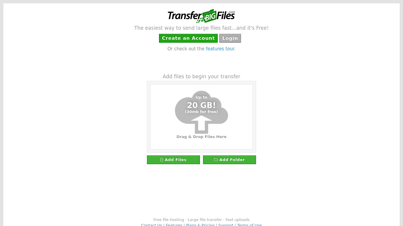 TransferBigFiles.com Landing page