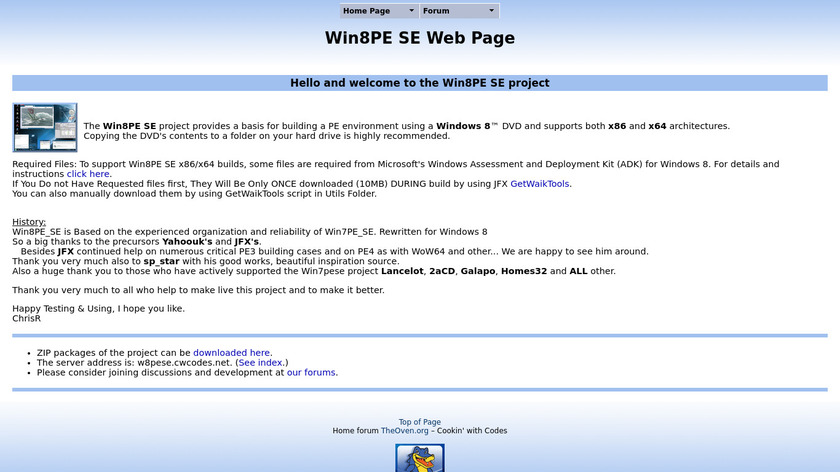 Win8PE SE Landing Page