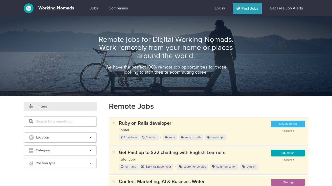 Working Nomads Landing page