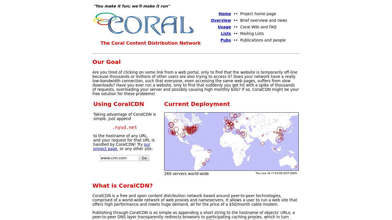 CoralCDN Landing page