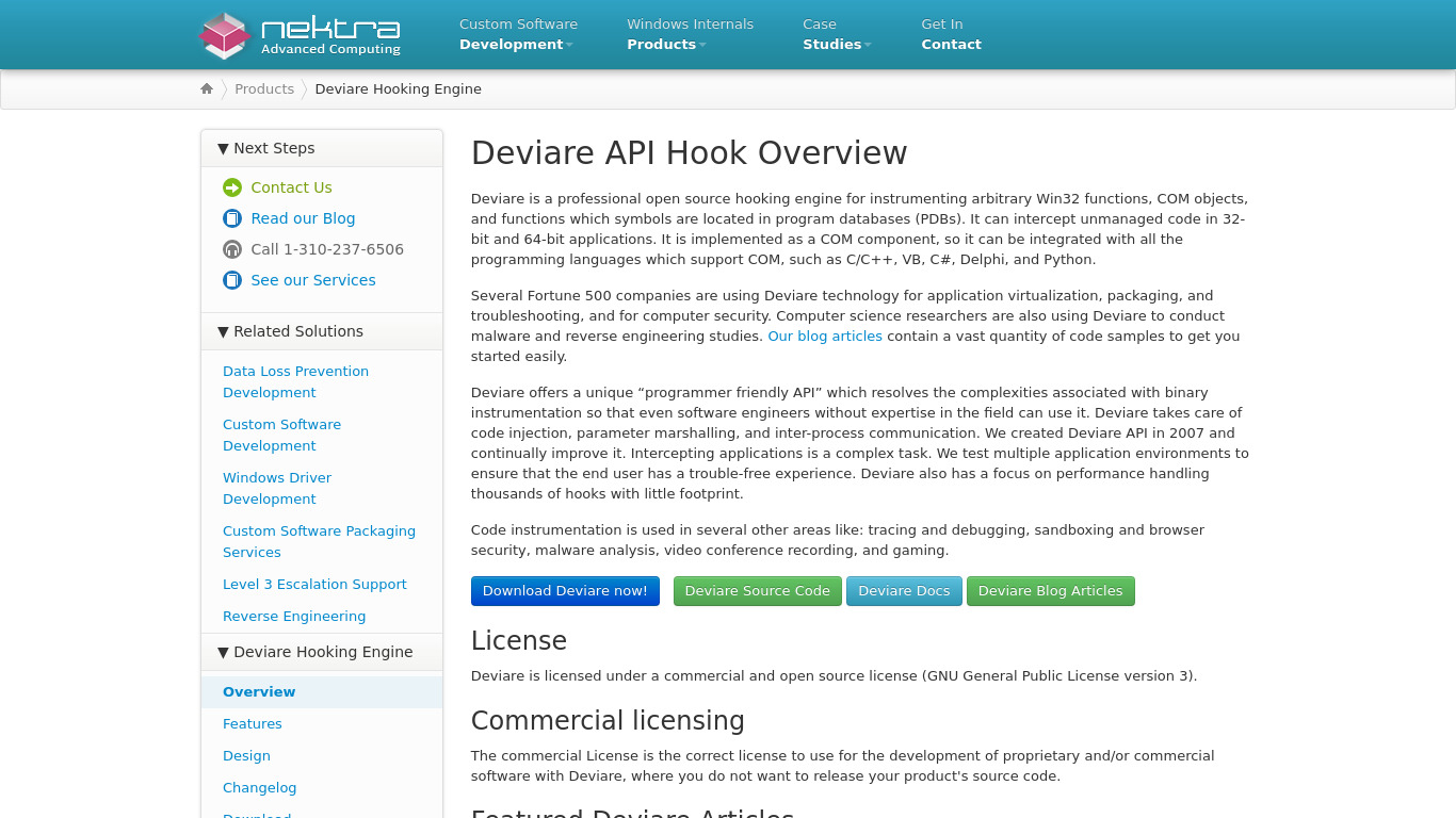 Deviare API Hook Landing page