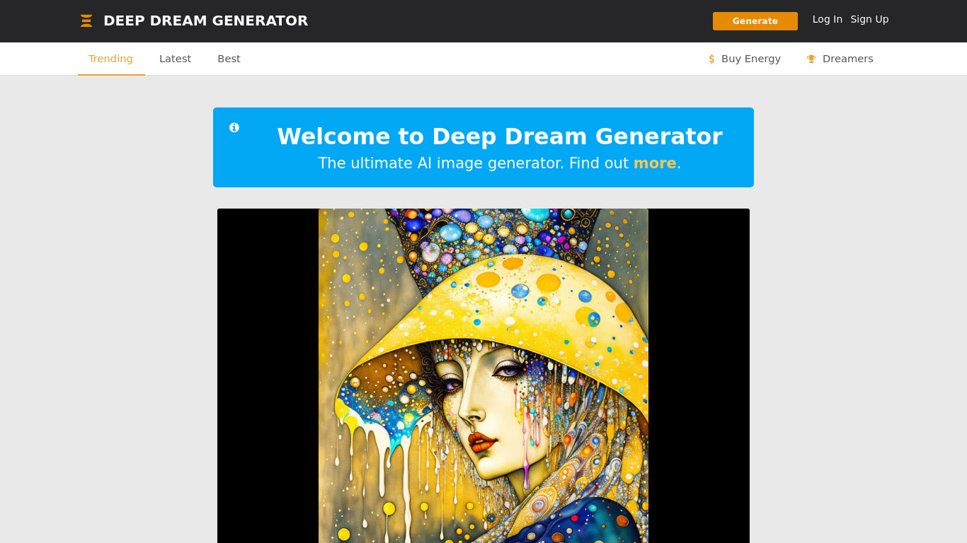 Deep Dream Generator Landing page