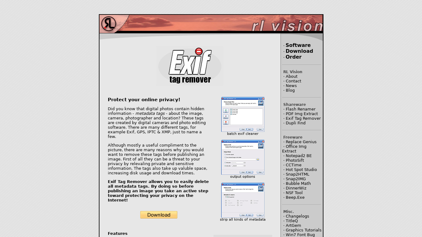 Exif Tag Remover Landing page
