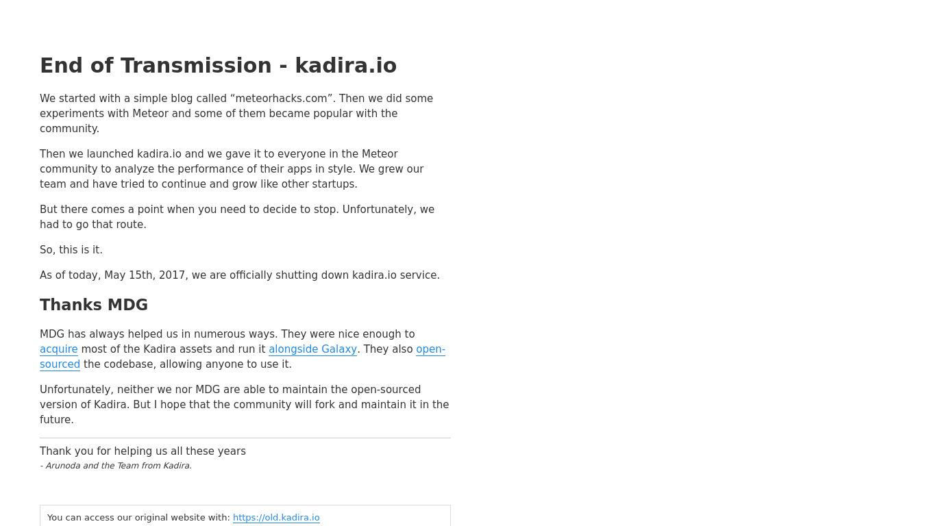 Kadira.io Landing page