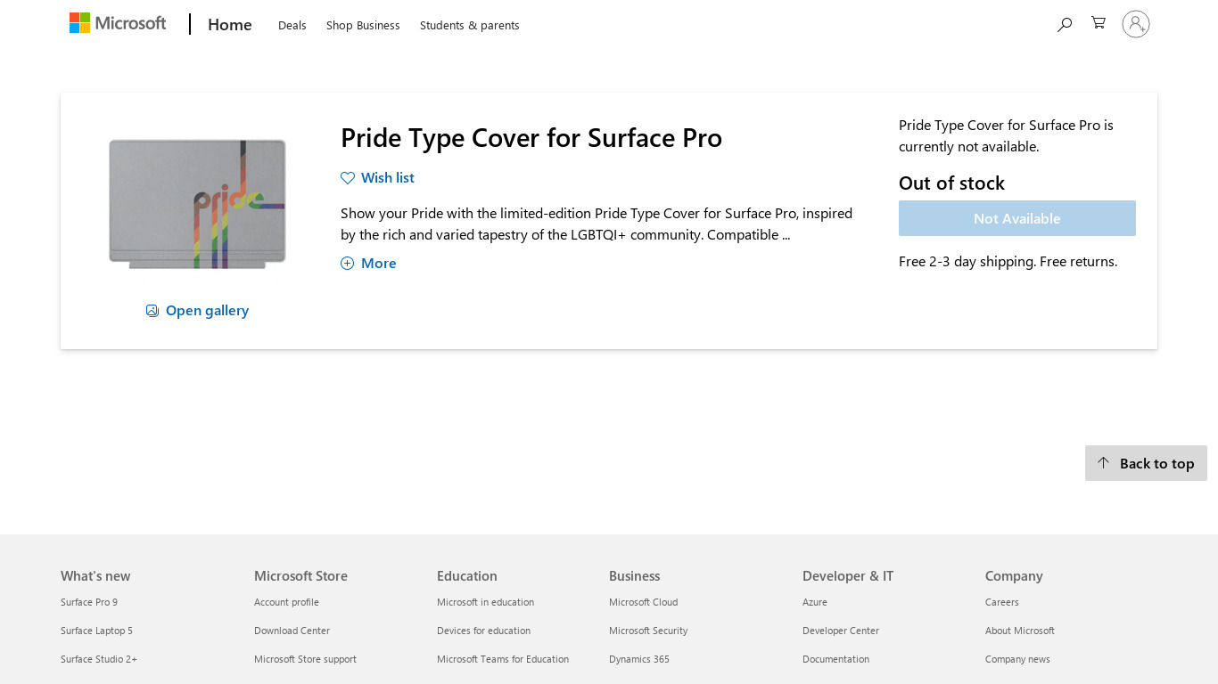 Surface Pro Pride Type Cover Landing page
