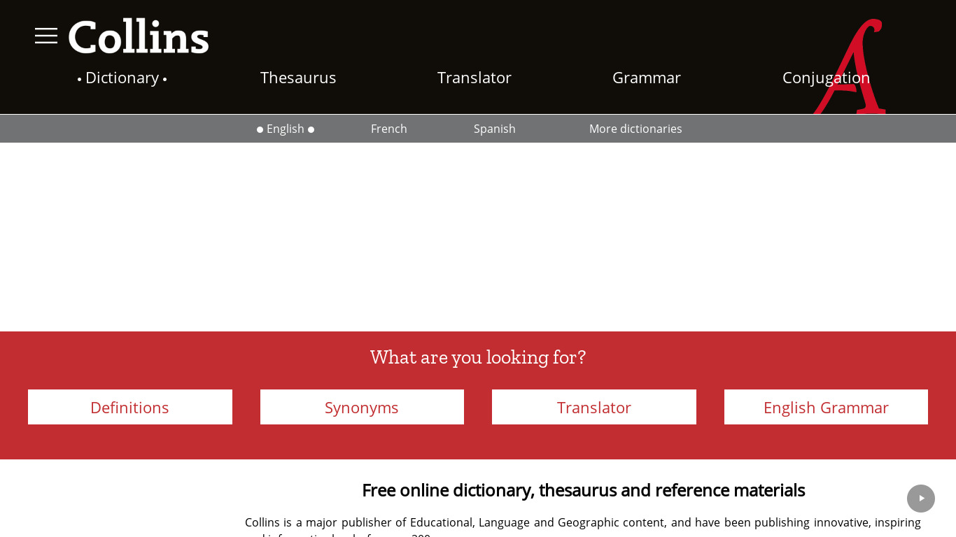 Collins English Dictionary Landing page