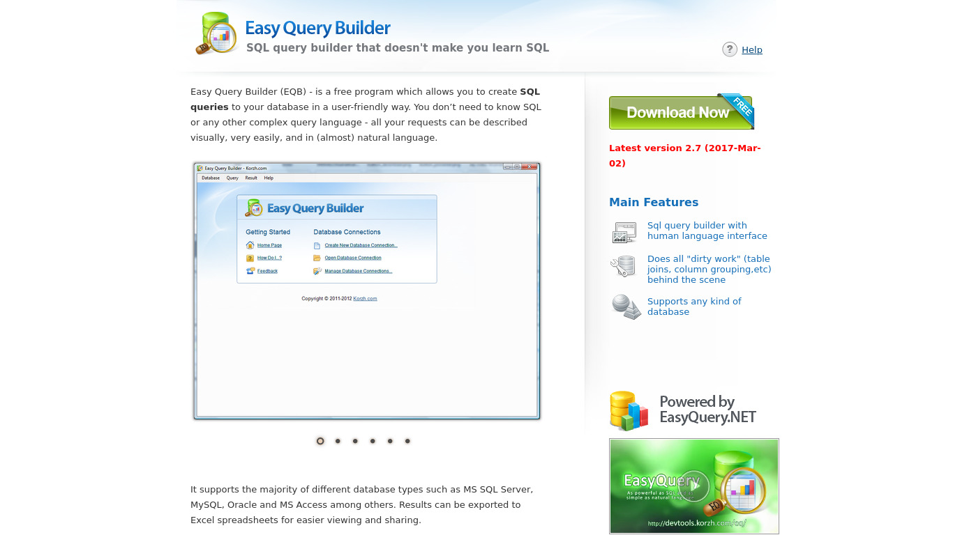 Easy Query Builder Landing page