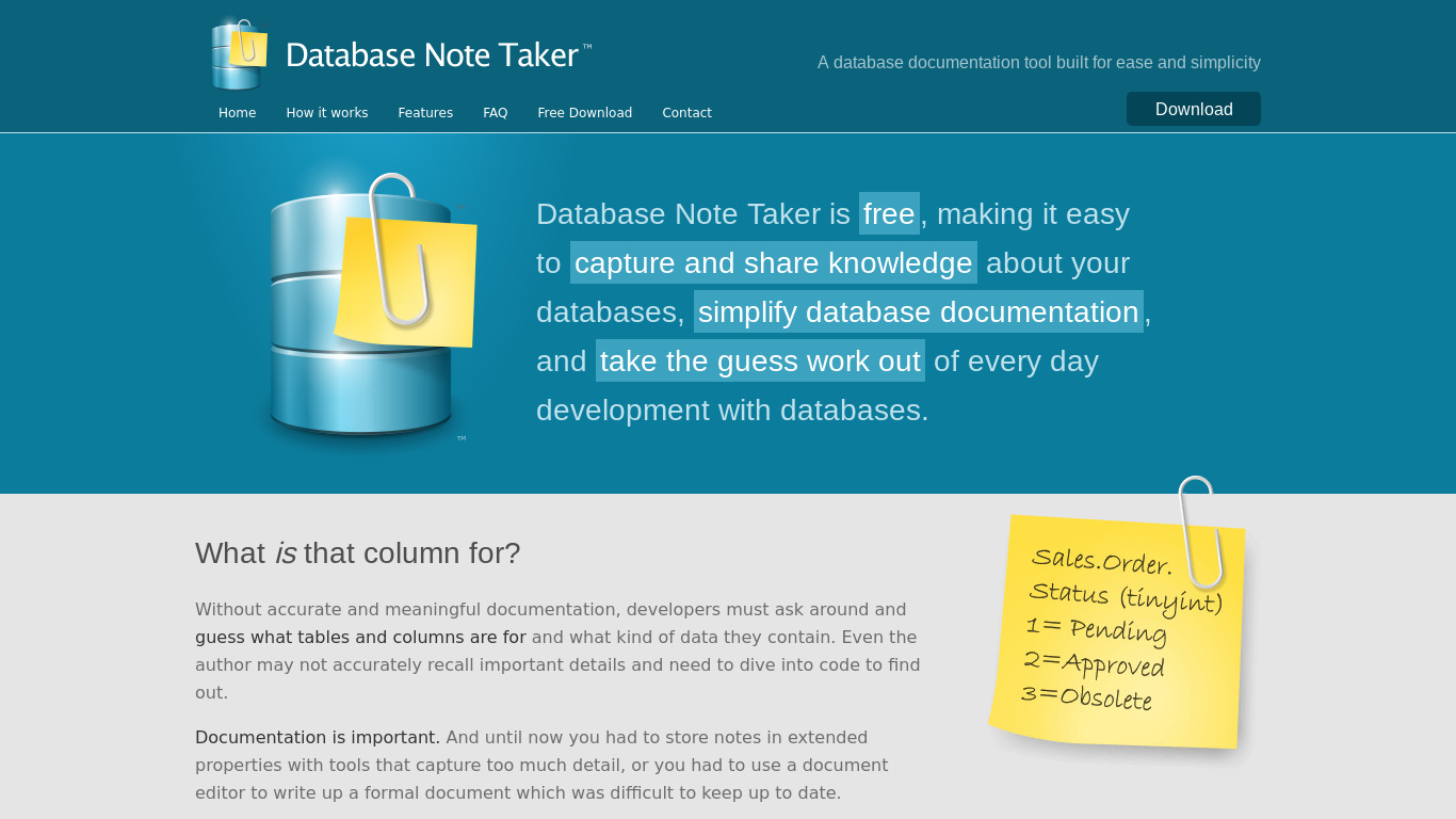 Database Note Taker Landing page