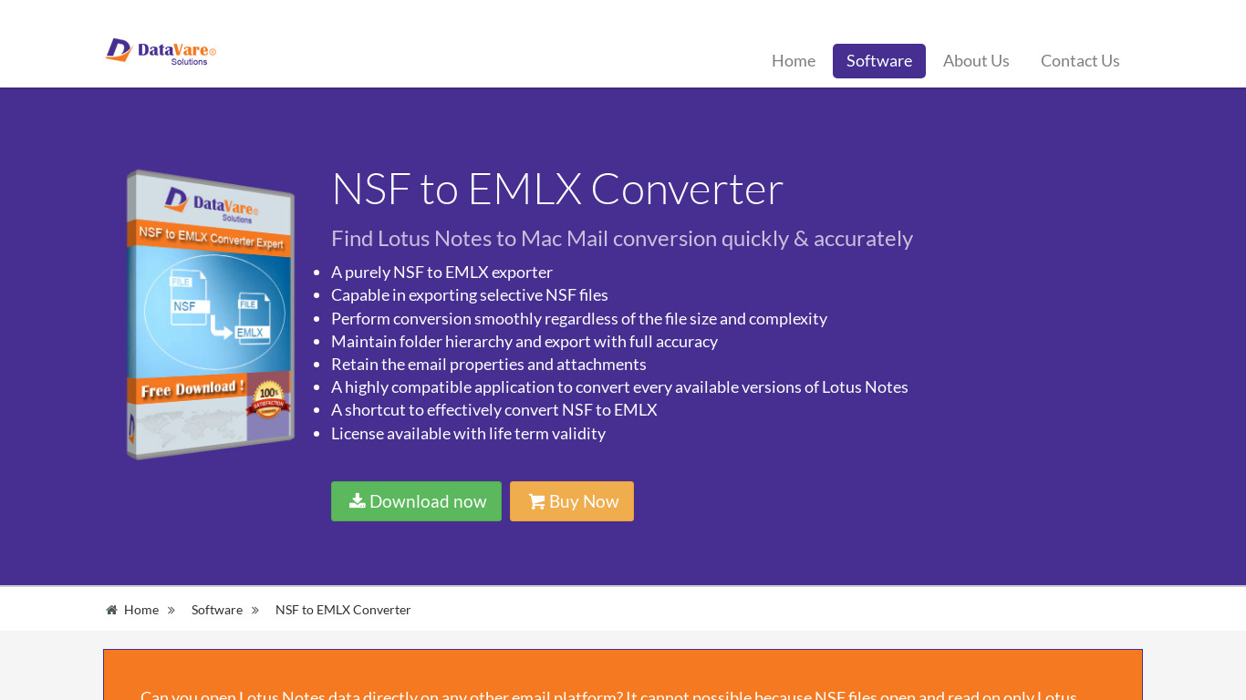 DataVare NSF to EMLX Converter Landing page