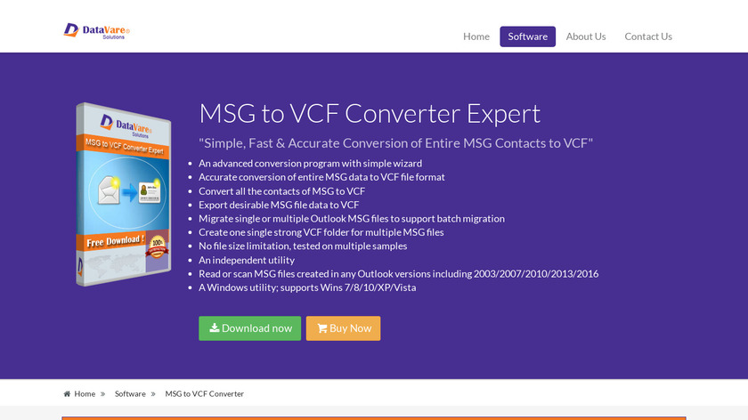 DataVare MSG to VCF Converter Landing Page