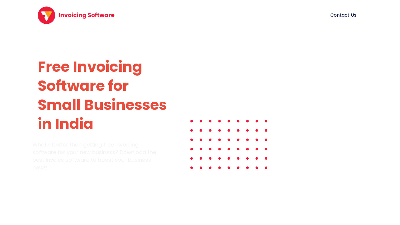 Free Invoicing Software Landing page