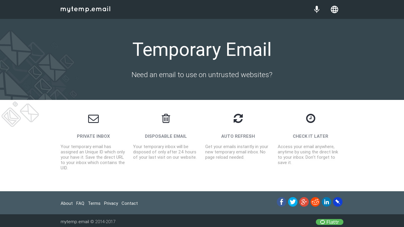 mytemp.email Landing page