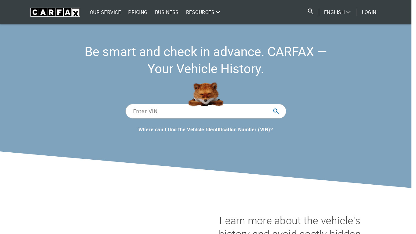 Carfax Landing page