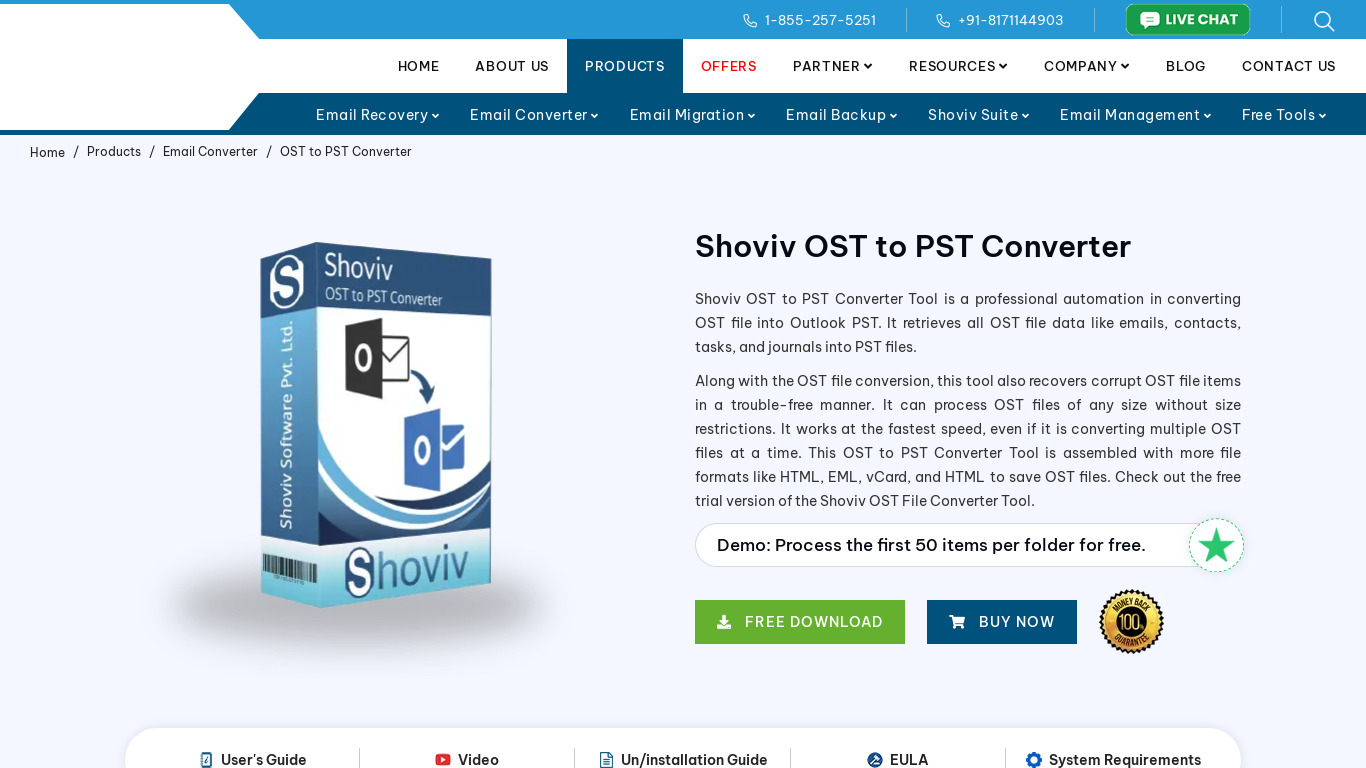 Shoviv OST to PST converter Landing page