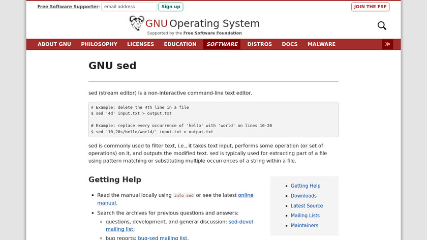 GNU sed Landing Page