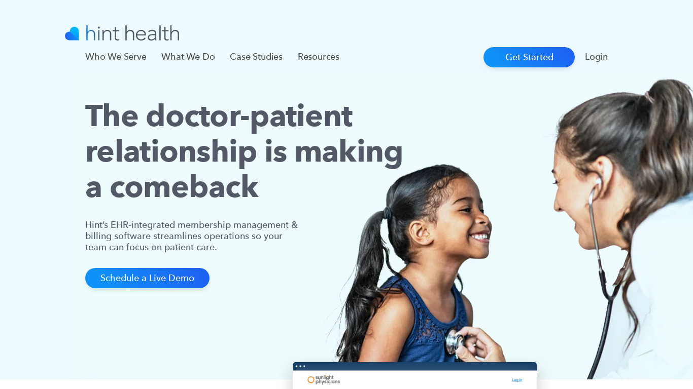 Hint Health Landing page