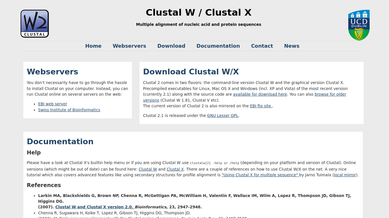 Clustal X Landing page