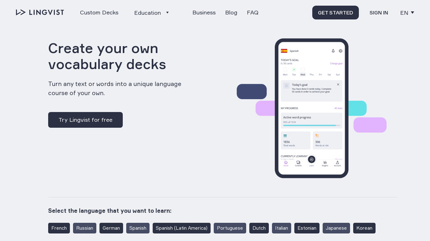 Lingvist Course Wizard Landing Page