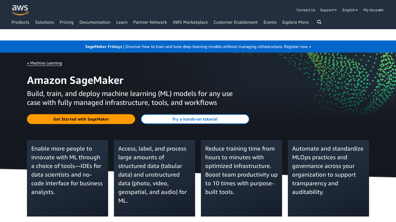 Amazon SageMaker Landing page