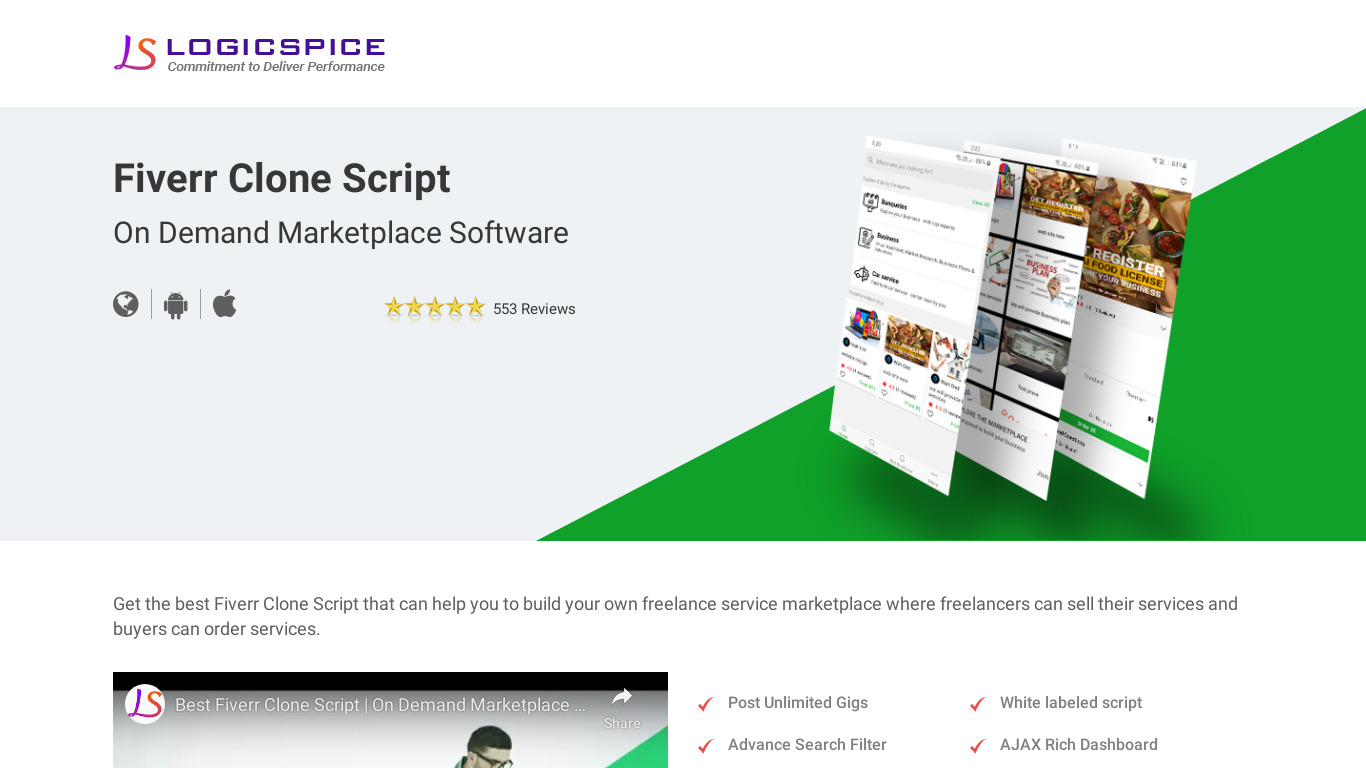 Logicspice Fiverr Clone Script Landing page