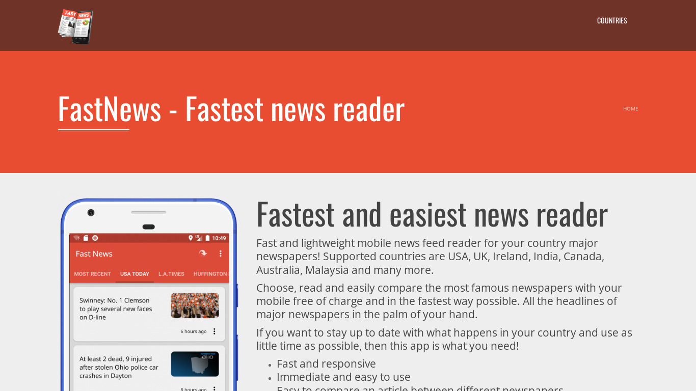 FAST NEWS Landing page