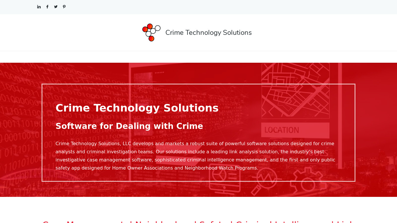 Crime Tech Solutions Link Analysis Landing page