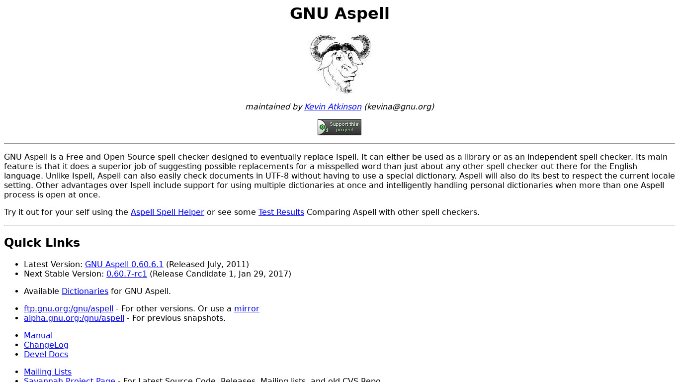 GNU Aspell Landing page