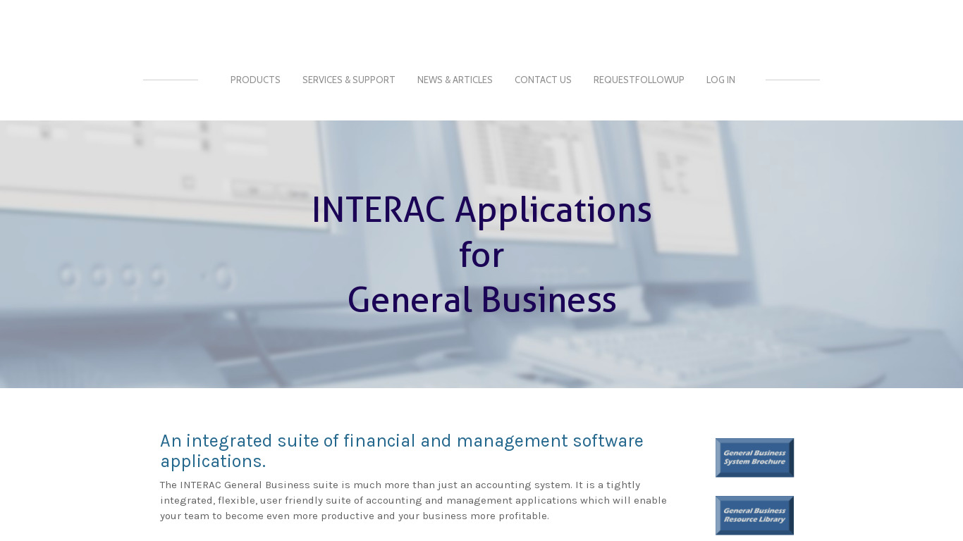 INTERAC General Business Landing page