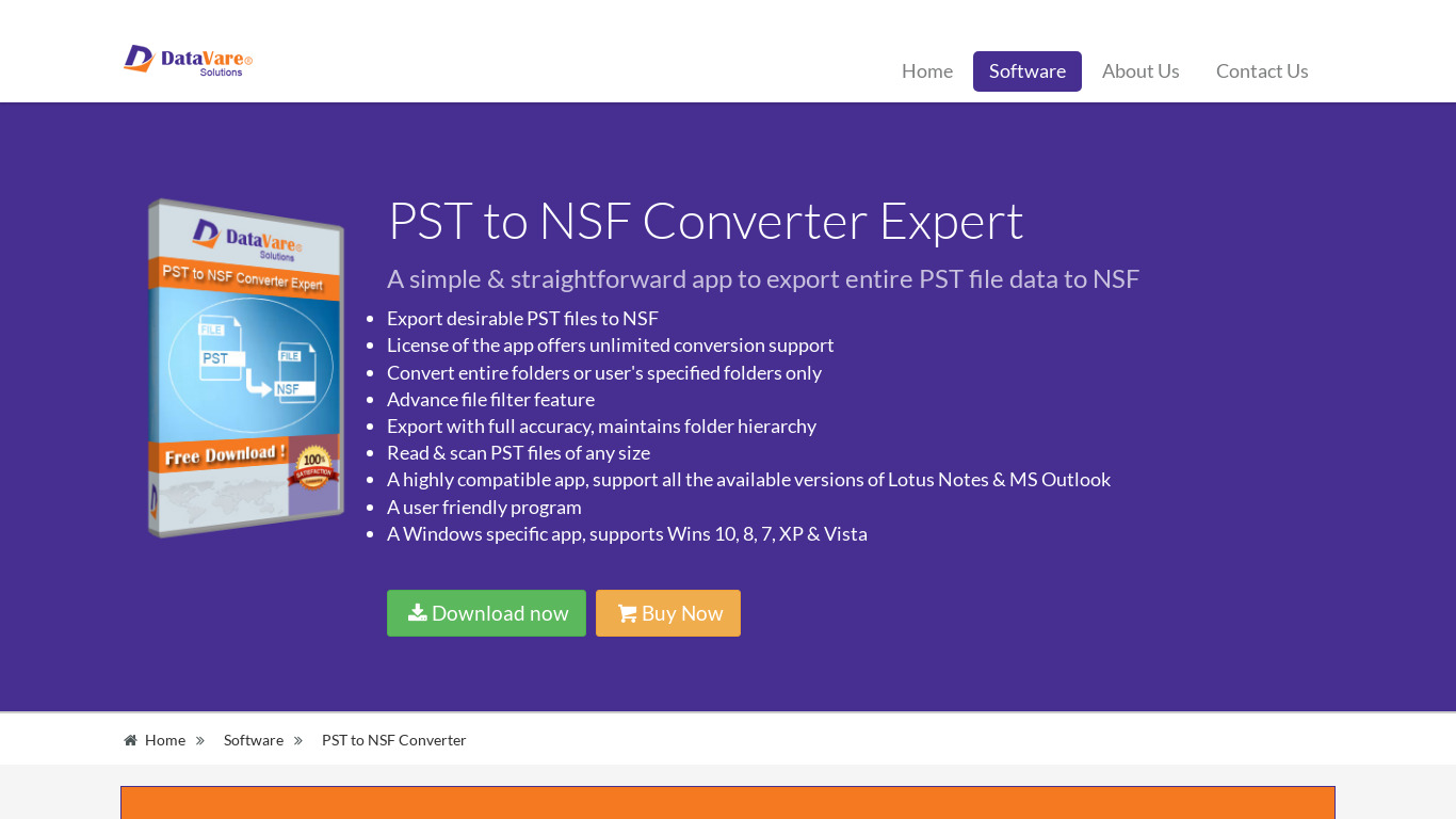 DataVare PST to NSF Converter Landing page