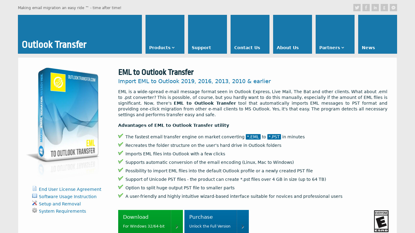 EML to Outlook Transfer Landing page