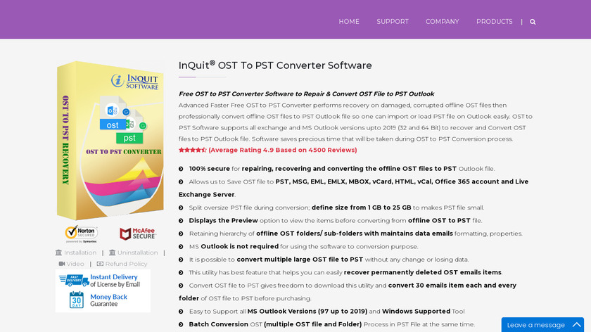 InQuit OST to PST Converter Landing Page