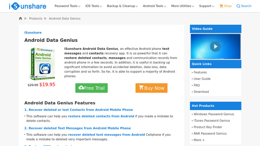 iSunshare Android Data Genius Landing Page