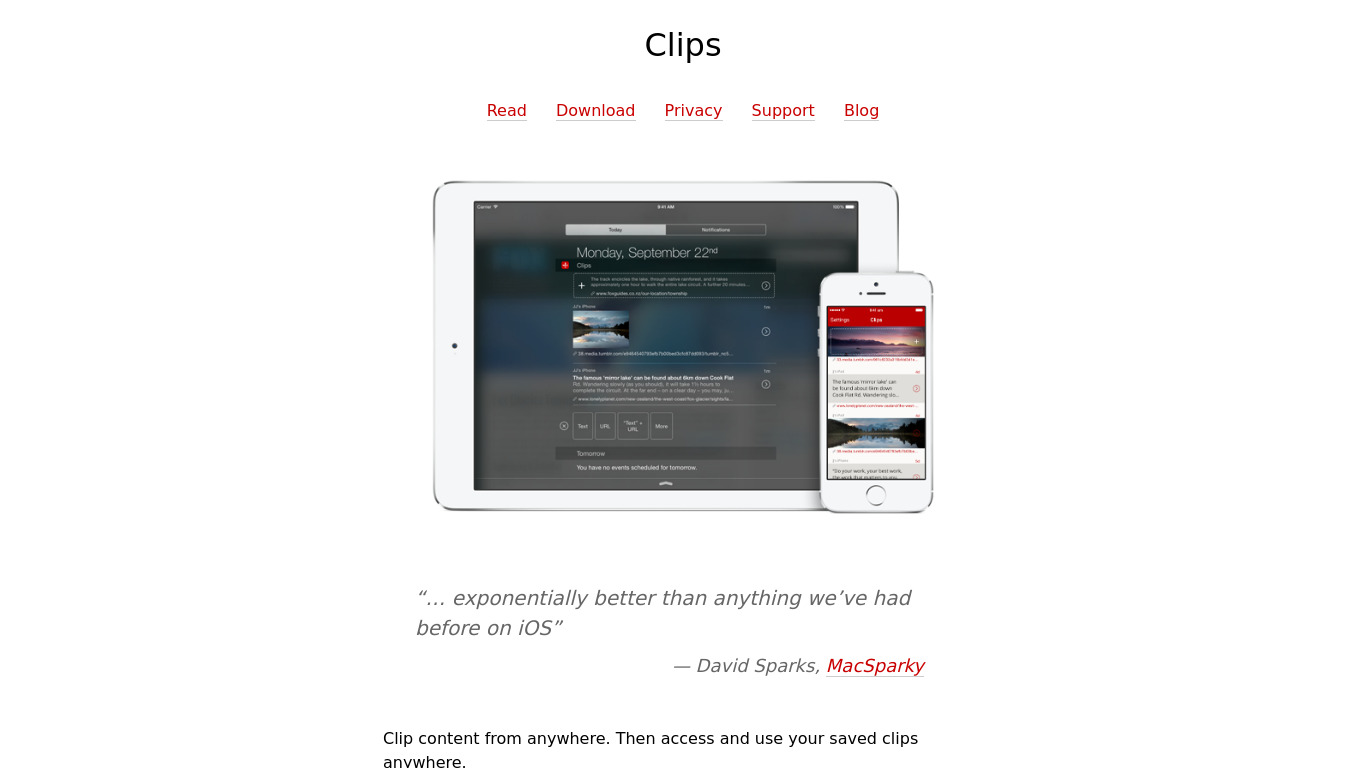 Clips for iOS Landing page