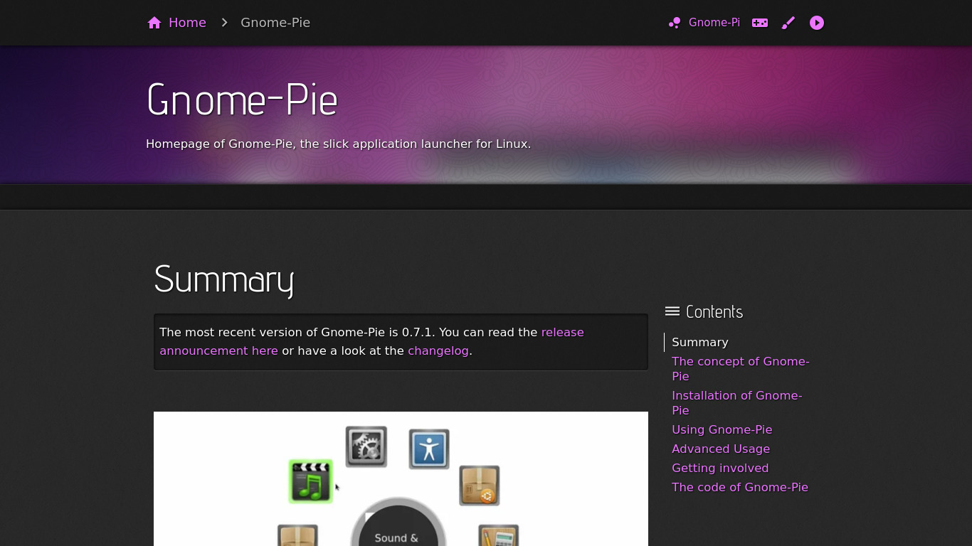 Gnome-Pie Landing page