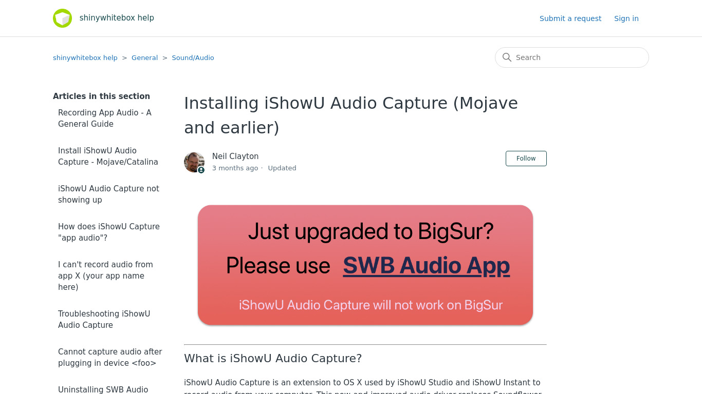 iShowU Audio Capture Landing page