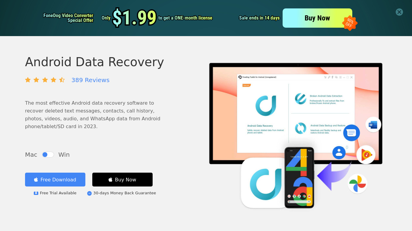 FoneDog Android Data Recovery Landing page