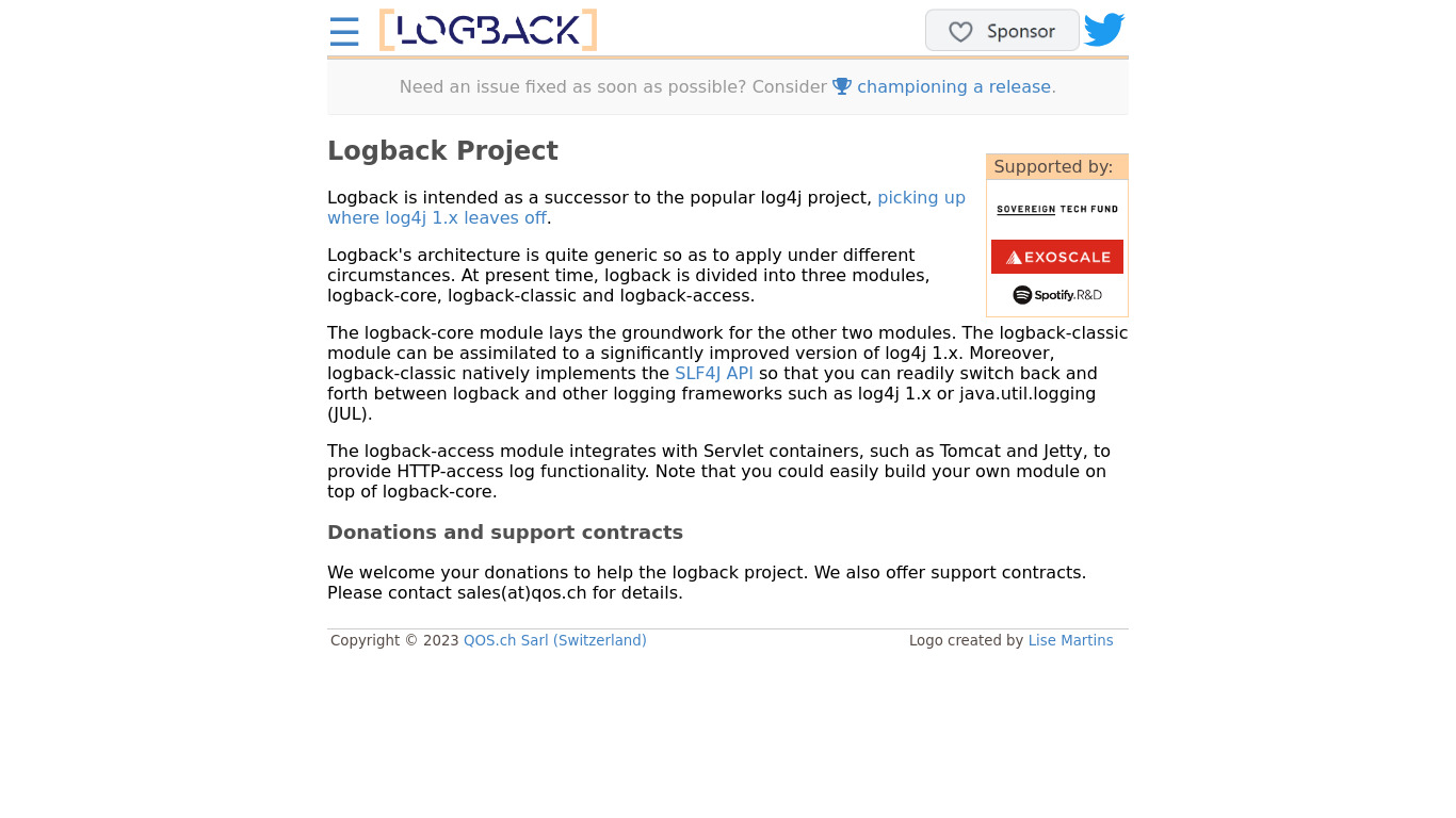 LOGBack Landing page