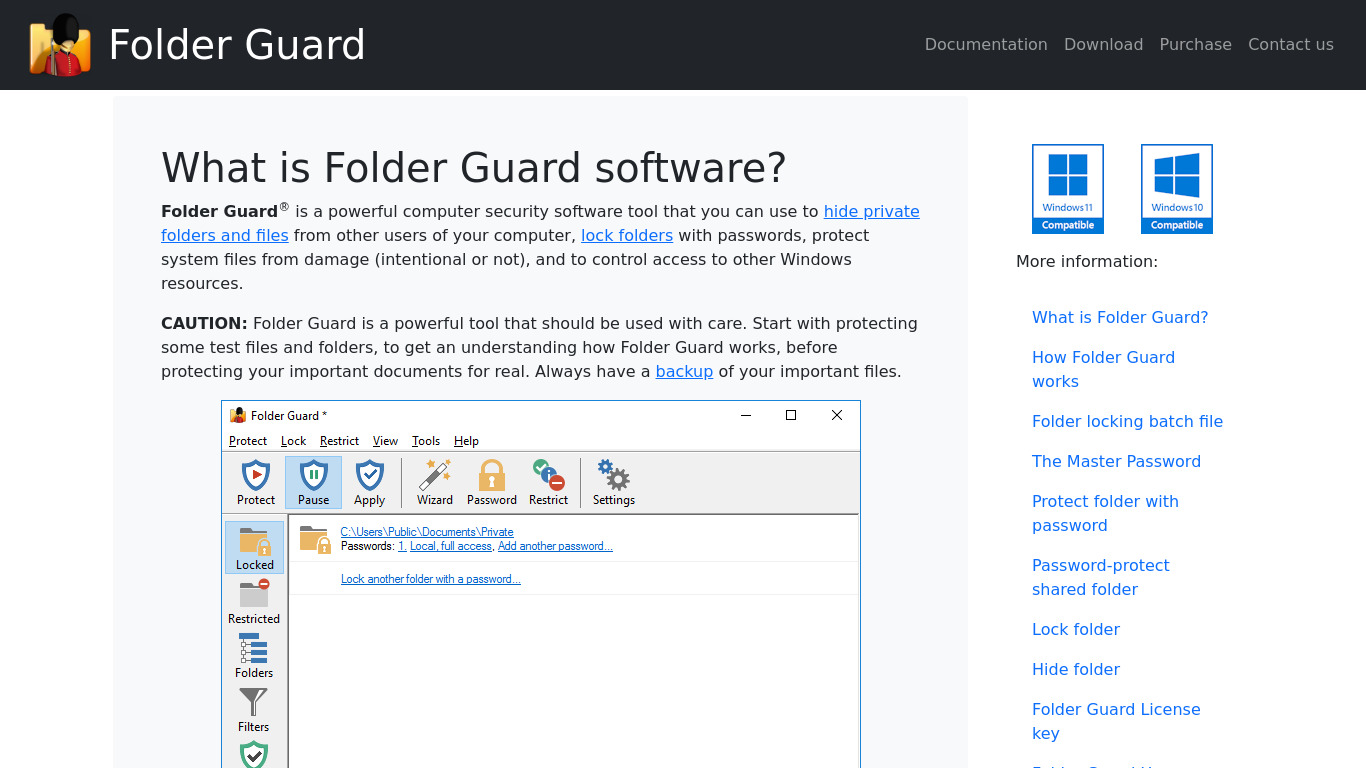 Folder Guard Landing page