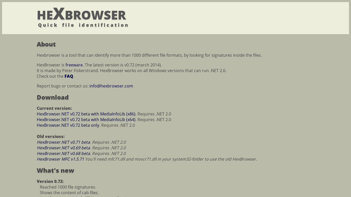 HexBrowser Landing page