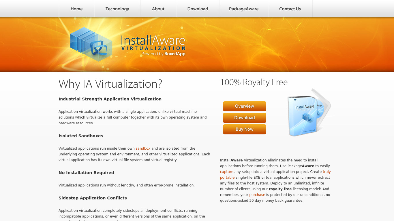 InstallAware Virtualization Landing page