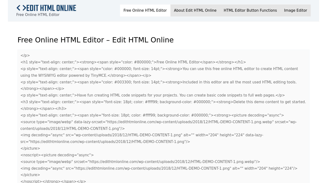Edit HTML Online Landing page
