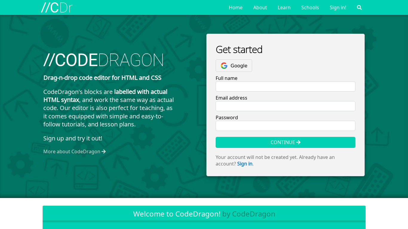 CodeDragon Landing page