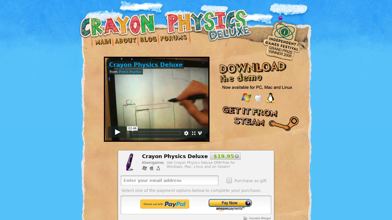 Crayon Physics Deluxe Landing page