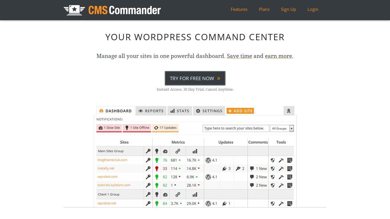 CMS Commander Landing page