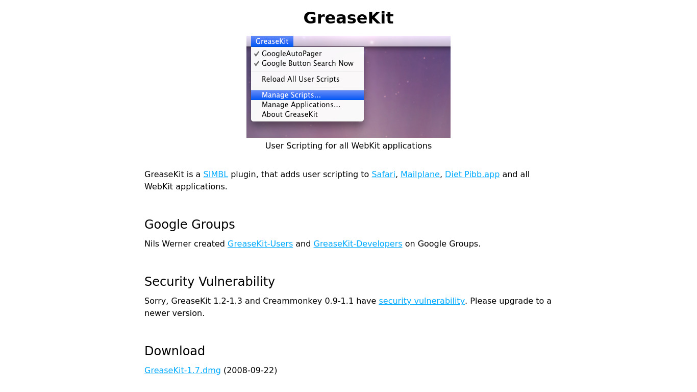 GreaseKit Landing page