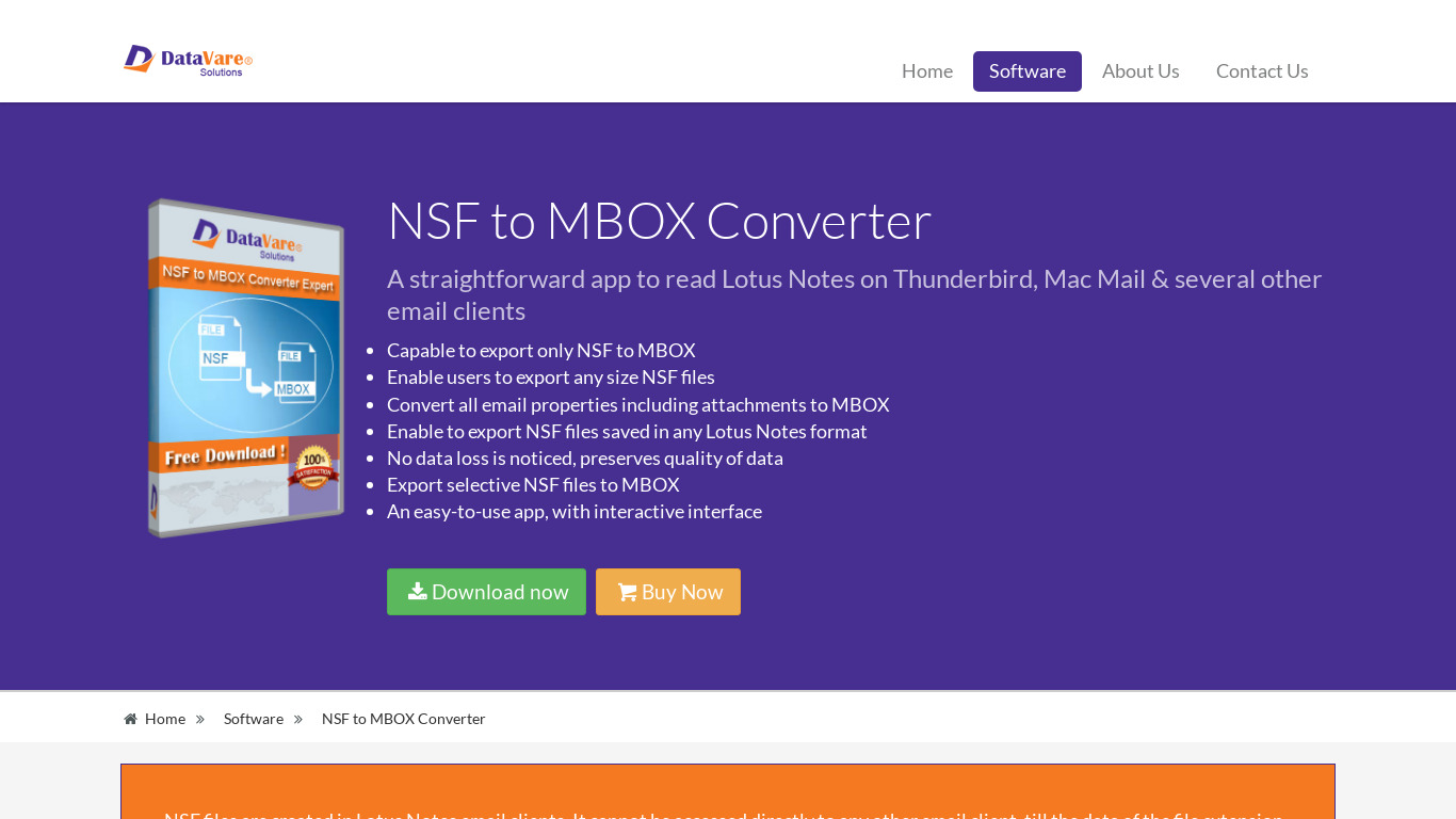 DataVare NSF to MBOX Converter Landing page
