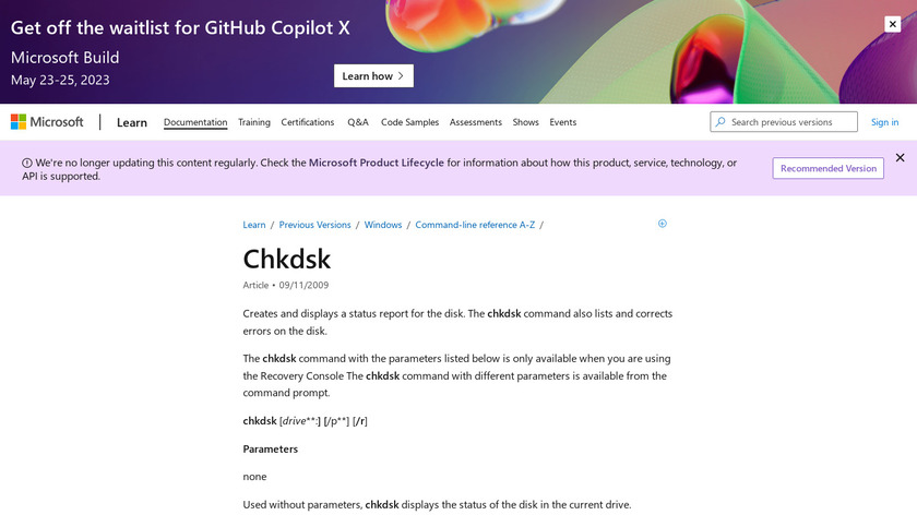 chkdsk Landing Page