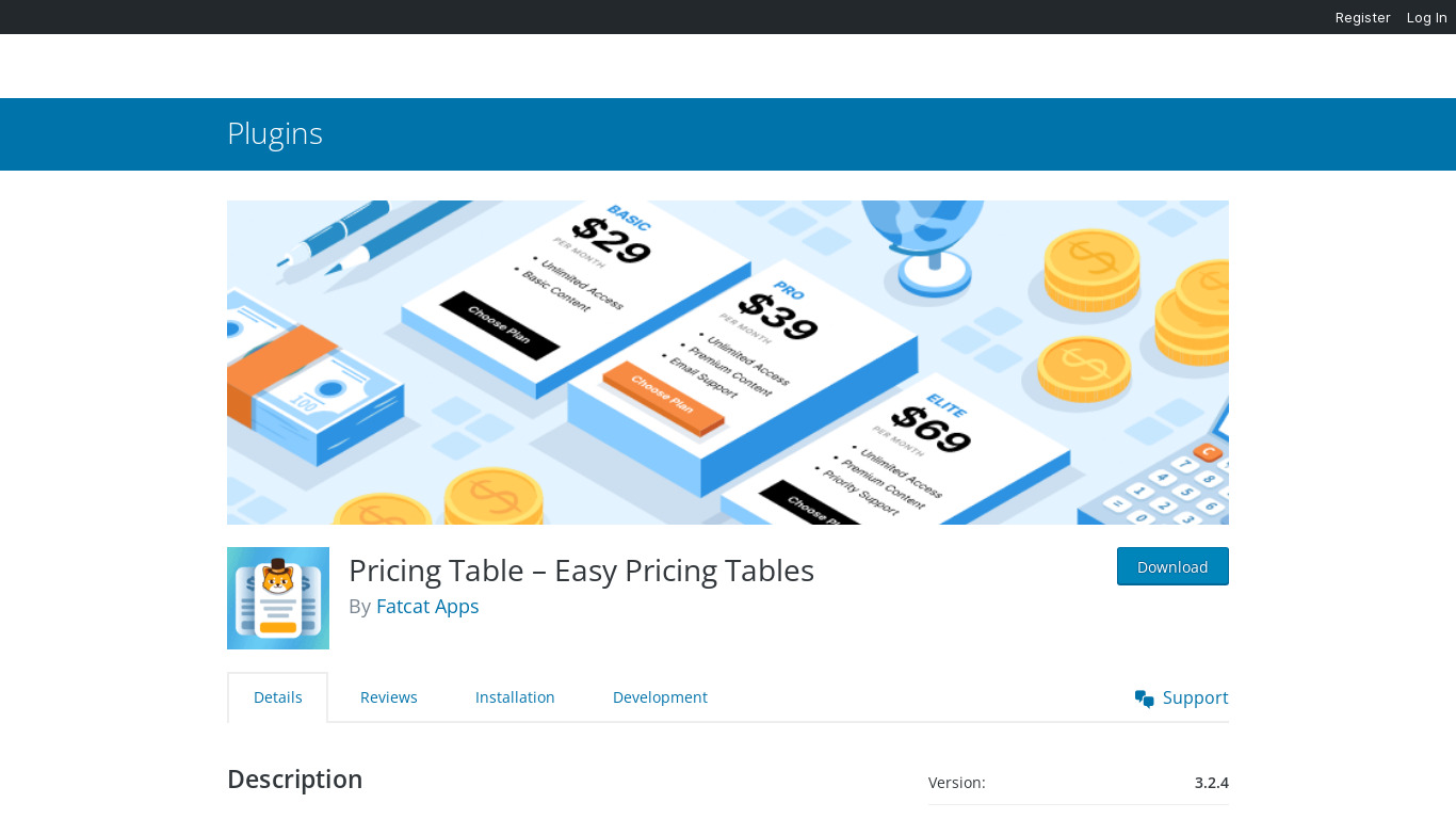 Easy Pricing Tables Landing page