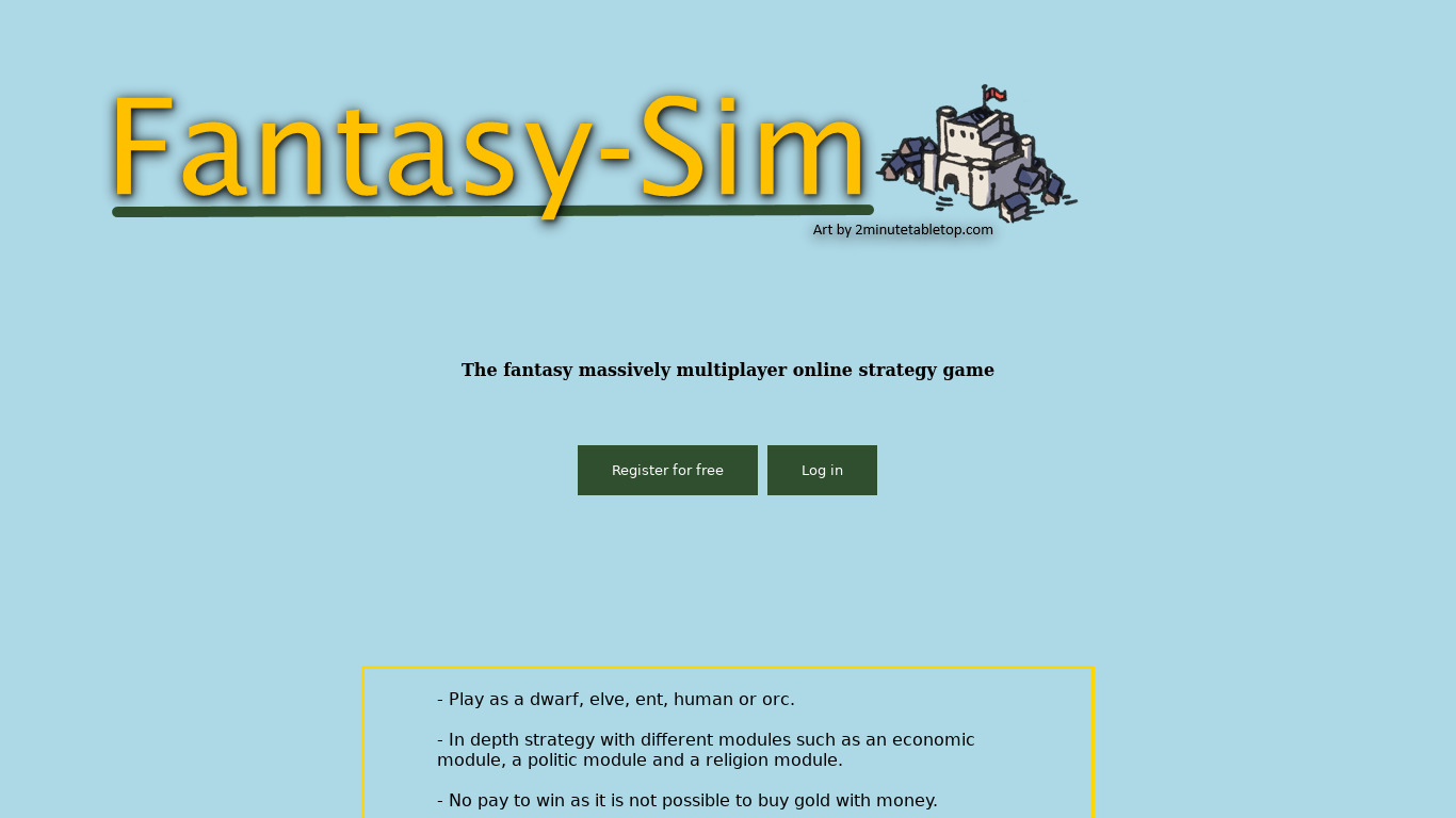 Fantasy-Sim Landing page