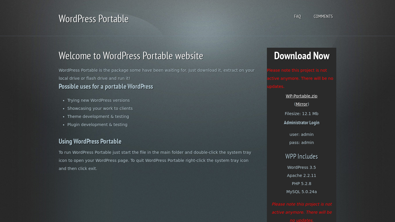 WordPress Portable Landing page